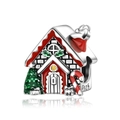 Macro detail of S925 sterling silver Christmas house charm with enamel and zircon - Festive Gingerbread House Style (CCT1317)
