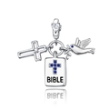 Ciondolo Bibbia in argento con croce, colomba della pace e cristalli blu - Stile Bibbia Croce Colomba della Pace (CCT242)