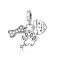 Macro view of S925 sterling silver pet charm with bone and engraved heart detail - Pet Paw Bone Heart Style (CCT1239)