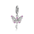 Macro detail of S925 silver butterfly key pendant with pink gemstones and S925 hallmark - Pink Butterfly Key Style (CCT1225)