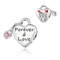 Abalorio de corazón plateado con grabado Forever & Love y cristal rosa - Abalorio de Pareja de Dibujos Animados Forever Love (CCT999)