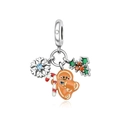 Macro shot of S925 silver Christmas charms with gingerbread man and snowflake details - Christmas Gingerbread Trio Style (CCT1316)