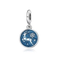 Macro detail of reindeer charm with blue enamel and sparkling stars for DIY jewelry - Starry Sky Reindeer Round Style (CCT1320)