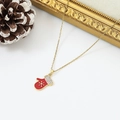 Detail of a Christmas stocking pendant with red enamel, crystals and gold snowflake chain - Snowflake Red Sock Style (W1620)