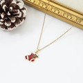 Detail of Christmas stocking pendant with red and green enamel on a golden chain necklace - Mistletoe Red & Green Christmas Sock (W1626)