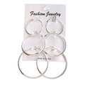 Three pairs of polished silver hoop earrings in varying sizes on a display card - Silver Glossy Three-Set (HS1732-12)