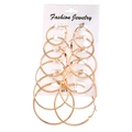Detail view of 6 pairs gold hoop earrings set in various sizes on white display card - Gold Multi-Size Set (HS1732-8)