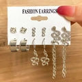 Lot de 5 paires de boucles d'oreilles argentées avec zircons et pendentifs serpent - Ensemble de 5 Paires Serpent Strass Argent (HS529-25)