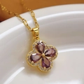 Collana placcata oro 18K con ciondolo a quadrifoglio viola e zirconi micro-pavé - Stile Quadrifoglio con Micro-Pavé (105+Labbro)