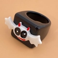 Anello di Halloween in resina nera con un simpatico pipistrello bianco e corna - Stile Pipistrello (HS498-5)