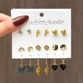 9-Paar goldene Schmetterling Ohrring-Set mit Strasssteinen und kreativen Anhängern - Yin Yang Mondsichel Blitz Herz Schmetterling Set (17137)