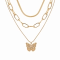 Dreilagiges goldenes Halsketten-Set mit Schlangenkette und hohlem Schmetterlingsanhänger - Gold Schlangenkette Schmetterling Dreilagig Stil (HS968-6)