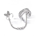 Silver butterfly chain ear cuff with sparkling rhinestones and tiered wrap design - Chain Ear Bone Clip Earring (HS1806-8)