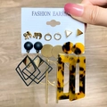 Golden elephant and geometric resin earring set with vintage mixed alloy designs - Gold Elephant Geometric Style(HS554-2)