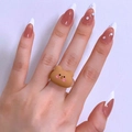Cute brown bear resin ring with matte finish and pink blush details on finger - Brown Bear Style (HS500-4)