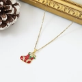 Golden Christmas stocking necklace with red enamel pendant and sparkling rhinestones - Red Polka Dot Christmas Sock (W1634)