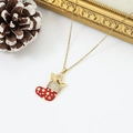 Golden Christmas stocking pendant necklace with red enamel and pavé zircon details - Rhinestone Top Christmas Sock (W1635)