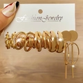 Fashionable gold alloy earring set with multiple geometric rings and hoop designs - Rope Twist Sequin Tassel Style(HS554-4)