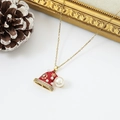 Christmas hat pendant necklace with red enamel and white pearls on gold chain - Artificial Pearl Christmas Hat (W1637)