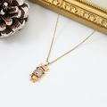 Christmas reindeer necklace with sparkling white zircons and red enamel hat on gold chain - Full Rhinestone Reindeer (W1638)