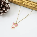 Christmas gold necklace featuring a cute cartoon elk pendant with colorful oil-dripping detail - Pink Antler Reindeer Style (W1643)