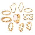 9er-Set goldene Vintage-Stapelringe inklusive quadratischem Siegelring und Wellenband - 10-teiliges Set / Gold Blatt Perlmutt Siegelstil (HS1418-13)