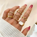 10-delige vintage gouden ringenset met geometrische ontwerpen en marmeren details - Verstelbaar Open / Marmerpatroon Geometrische Stijl (HS701-12) / 10-delige set / Goud