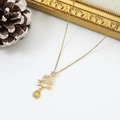 Golden Christmas tree pendant necklace with yellow pear-shaped gem and micro-inlaid stones - Pear Yellow Gem Christmas Tree (W1645)