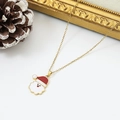 Festive gold necklace featuring a colorful Santa Claus pendant with drip oil finish - Gold Trim Red Hat Santa (W1646)