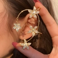 Sparkling gold butterfly ear cuff with shimmering rhinestones for non-pierced ears - Left Ear / Gold Floral (8#)