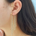 Golden sparkling butterfly ear cuff with long shimmering tassel and diamond accents - Left Ear / Tassel Set (24#)