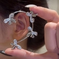Silver butterfly ear cuff earring with sparkling crystals and wrap-around non-piercing design - Left Ear / Silver Bow (14#)