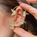 Sparkling gold butterfly ear cuff with shimmering rhinestones for non-pierced ears - Left Ear / Gold Butterfly (5#)
