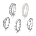 5-piece silver alloy ring set with star and heart designs and resin pearls - Star Heart Geometric Ring Set (HS1806-10)