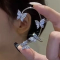 Elegant silver butterfly ear cuff with sparkling white zircons in a non-pierced design - Left Ear / Silver Butterfly (4#)