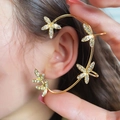 Sparkling gold ear cuff with white rhinestones in a butterfly wing style for women - Left Ear / Gold Flower (12#)