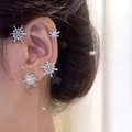 Sparkling silver snowflake ear cuff and earring set for women with micro-pave crystals - Right Ear / Silver Snowflake (15#)
