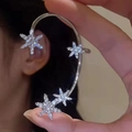 Sparkling silver star-shaped ear cuff featuring zircon stones for a non-pierced elegant look - Left Ear / Silver Star (16#)