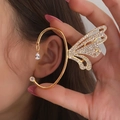 Golden butterfly ear cuff with sparkling rhinestones and teardrop pendant accessory - Left Ear / Gold Wing (19#)
