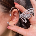 Elegant silver butterfly ear cuff with sparkling crystals and drop stones - Left Ear / Silver Butterfly (20#)