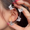 Elegant silver butterfly ear cuff with sparkling rhinestones for a stylish feminine look - Left Ear / Silver Butterfly (30#)