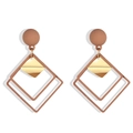Vintage geometric rhombic drop earrings with brown and gold tiered square frames - Brown and Gold (HS667-3)