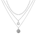 Three-layer silver necklace with pearls, heart charm, and Elizabeth II coin pendant - Silver Triple Layer Coin Pearl Necklace (HS665-4)