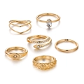 Set di 6 anelli dorati con design a cuore, serpente e zirconi cubici scintillanti - Stile Stella Cuore Serpente Dorato (HS662-1)