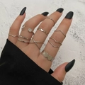 10-piece set of silver alloy rings with wave, cross, and heart patterns on female hand - Open Ring Set / 10-Piece Set / Silver (HS734-2)