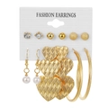 6-pair set of elegant gold fashion earrings with pearls, zircons, and textured heart designs - Heart Rhinestone Hoop Style (HS630-20)