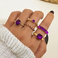 Set de 5 anillos vintage dorados con piedras de amatista púrpura ovaladas y cuadradas - Estilo Morado (HS874-2)