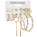 Set of 6 gold alloy earrings with butterfly studs, pearls, and long tassel pendants - Butterfly Artificial Pearl Chain Style (HS630-4)