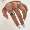 Set de anillos vintage dorados con cristal azul real y diamantes estilo bohemio mujer - Estilo Azul (HS874-1)