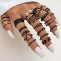 22-delige zwarte knokkelringenset met vlinder en hart voor dames in minimalistische stijl - Verstelbaar Open / Zwarte Serie Combinatiestijl (HS701-33) / 22-delige Set / Zwart
